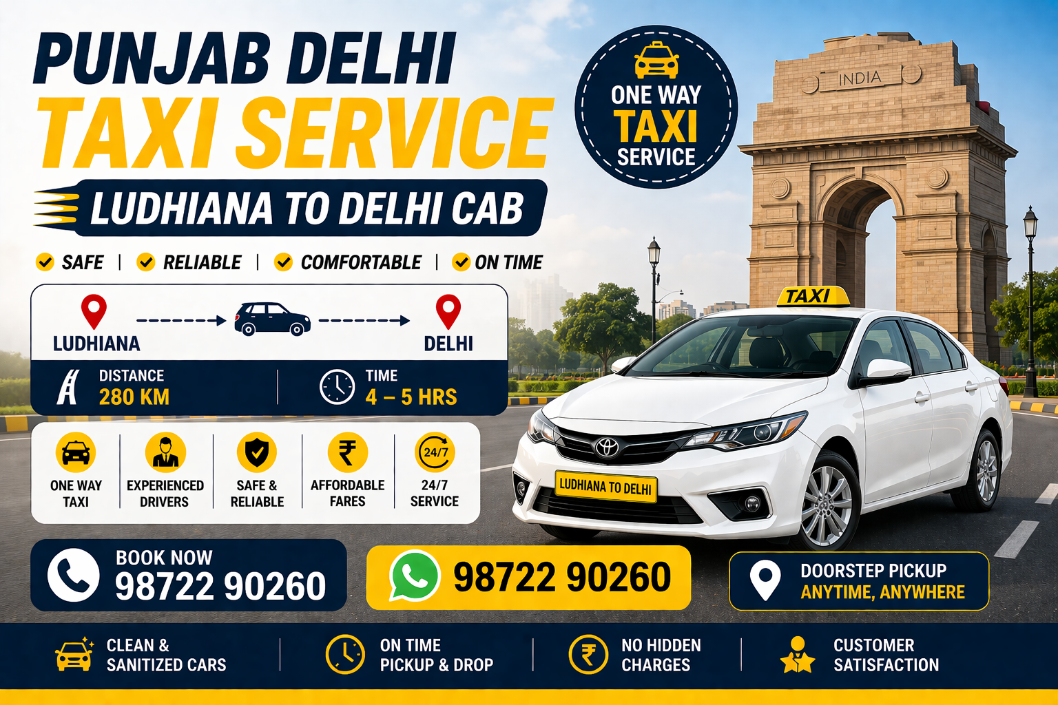 Punjab Delhi Taxi Service — Ludhiana to Delhi Cab